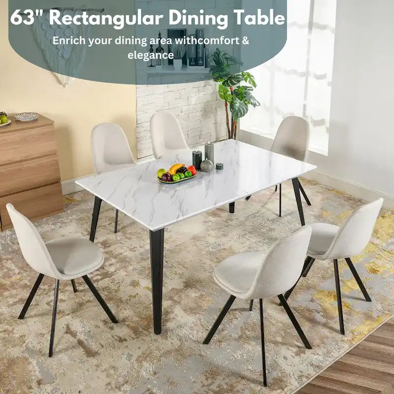 Table à manger rectangulaire de 160 cm pour 4 à 6 personnes, plateau en bois et pieds en métal