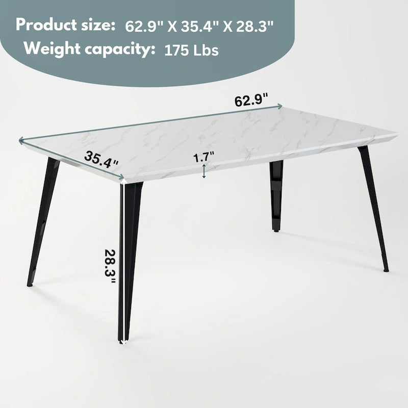 Table à manger rectangulaire de 160 cm pour 4 à 6 personnes, plateau en bois et pieds en métal