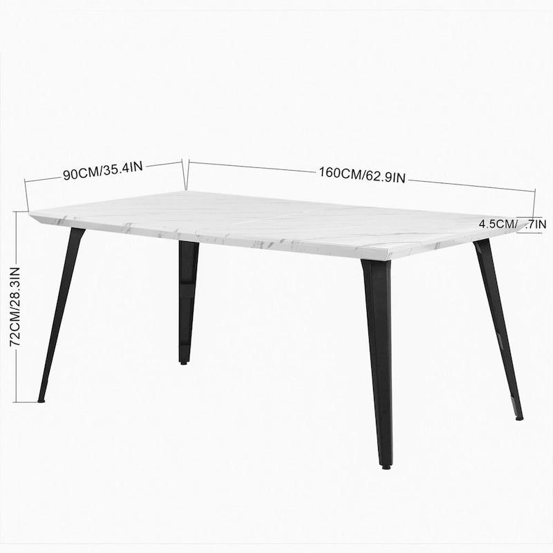 Table à manger rectangulaire de 160 cm pour 4 à 6 personnes, plateau en bois et pieds en métal