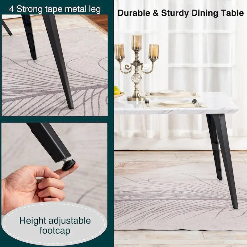 Table à manger rectangulaire de 160 cm pour 4 à 6 personnes, plateau en bois et pieds en métal